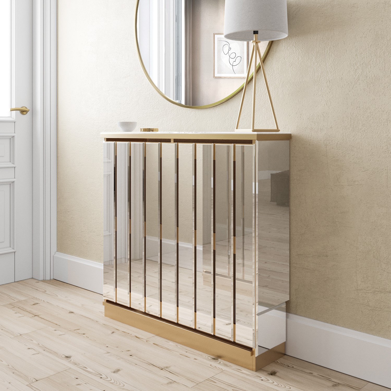 Narrow Mirrored Radiator Cover with Gold Detail - 78cm - Sophia ...