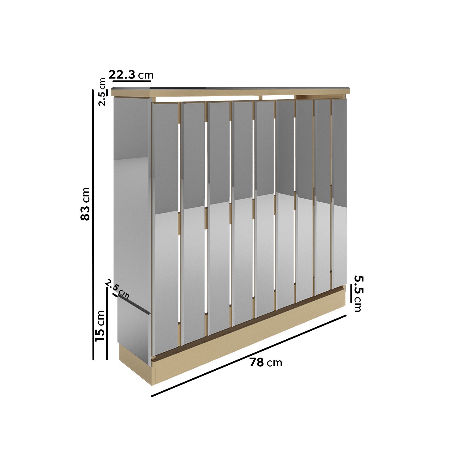 Narrow Mirrored Radiator Cover with Gold Detail - 78cm - Sophia ...