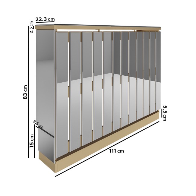 ALMOST PERFECT - Narrow Mirrored Radiator Cover with Gold Detail - 111cm - Sophia