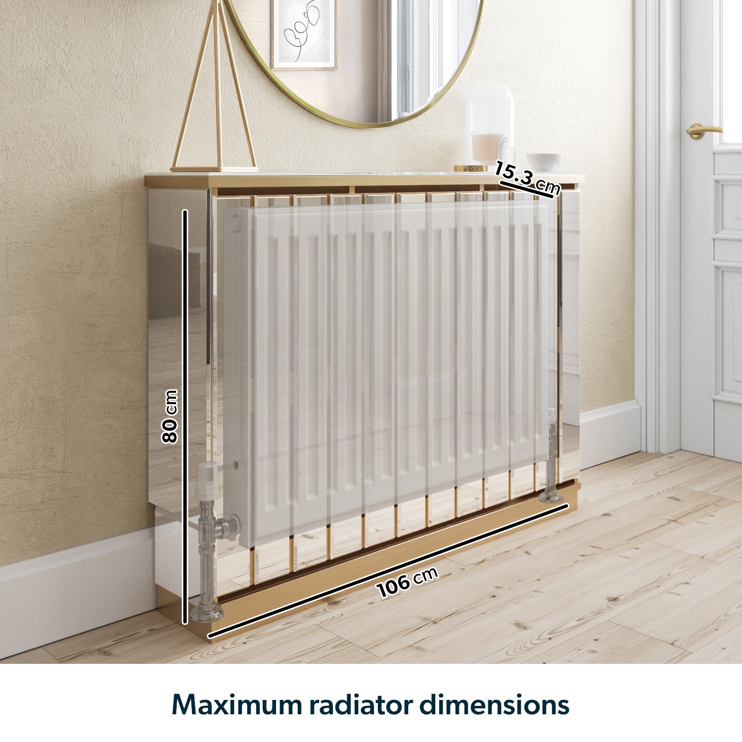 Narrow Mirrored Radiator Cover with Gold Detail - 111cm - Sophia ...