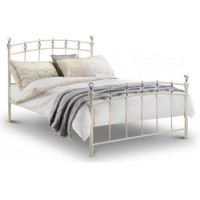 White Metal Double Bed Frame with Crystal Finials - Sophie - Julian Bowen