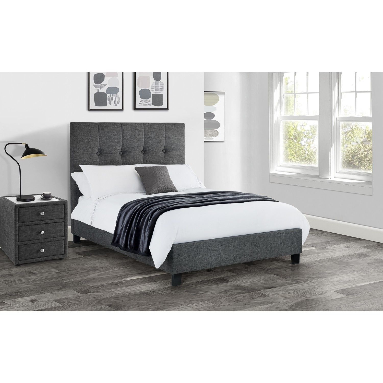 Dark Grey Super King Size Bed Frame, High Headboard King Size Bed Frame