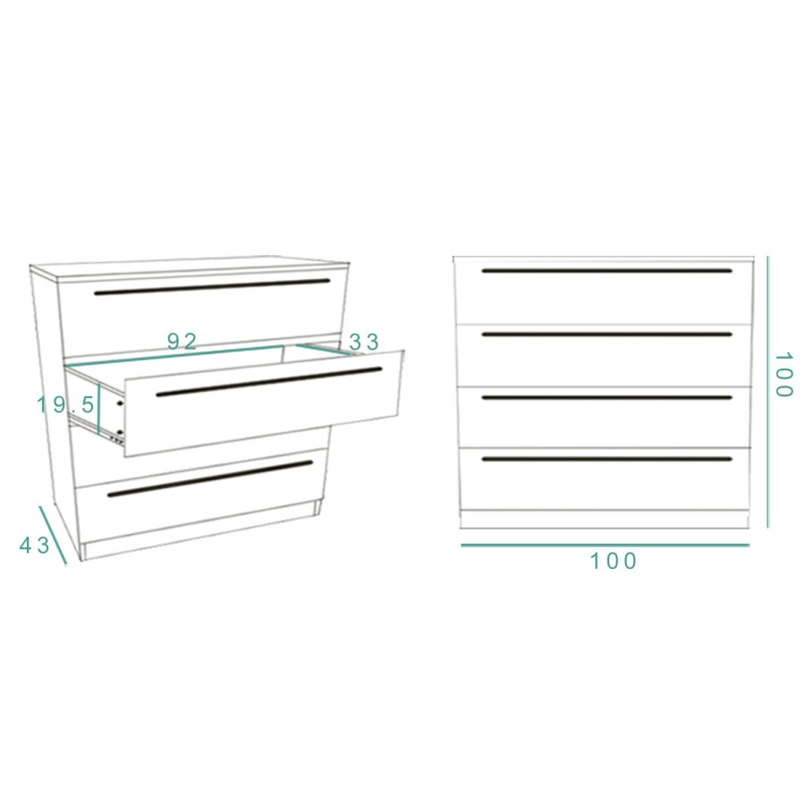 Space White High Gloss Wide Chest of Drawers