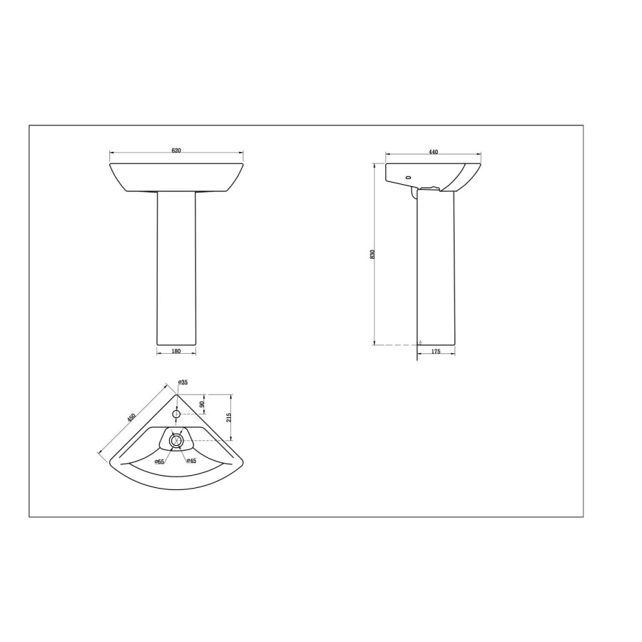 Cedar Cloakroom Corner Sink with Pedestal - 1 Tap Hole