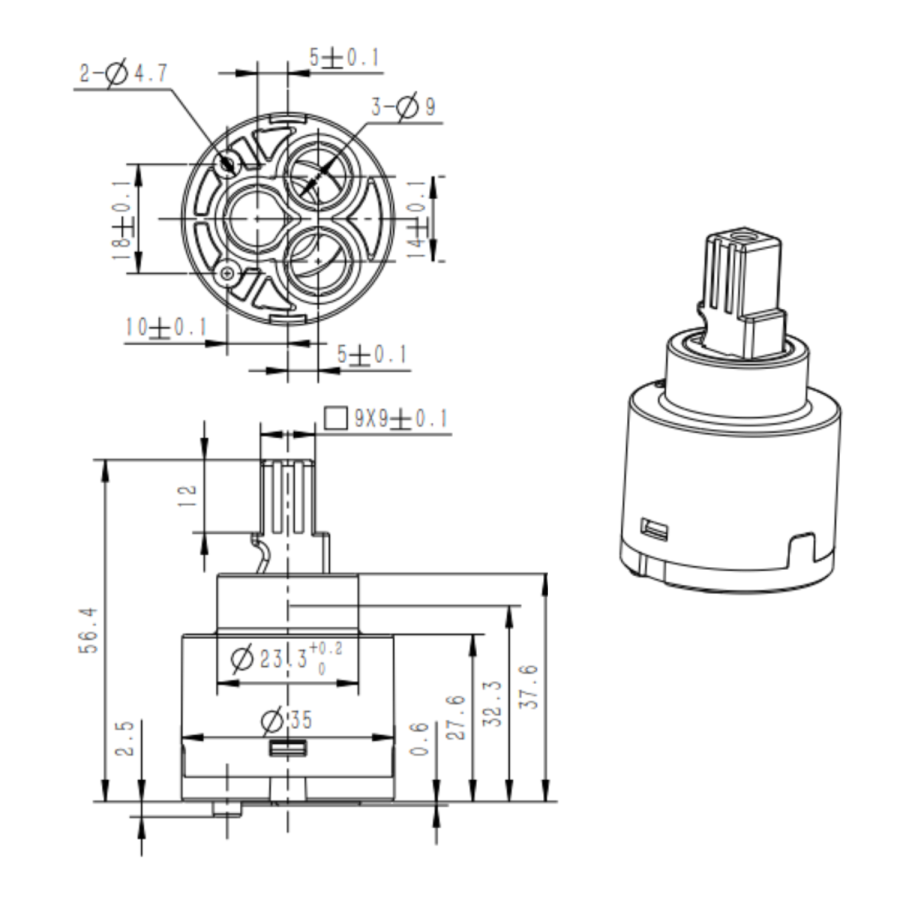 Mixer Cartridge For Arissa Taps -  4.7mm Diameter x 56.4mm Height