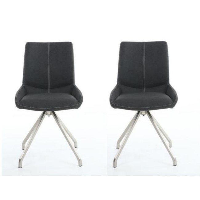Spindle Pair of Upholstered Grey Dining Chairs 