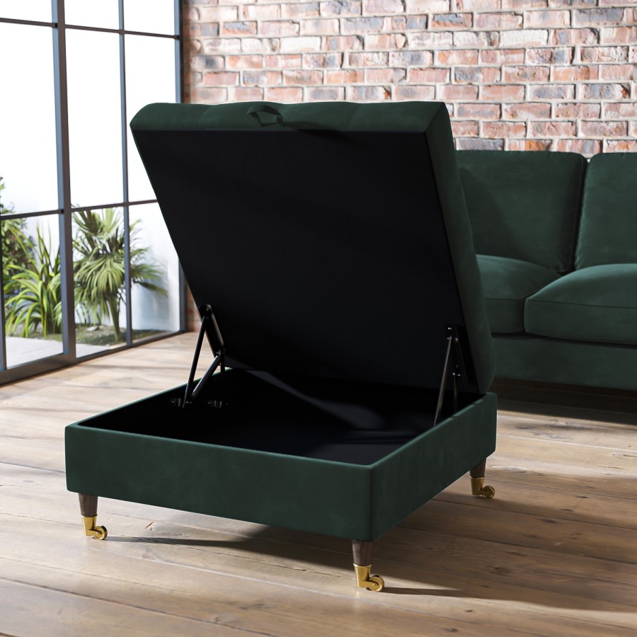 GRADE A2 - Large Green Velvet Buttoned Ottoman Storage Footstool - Payton