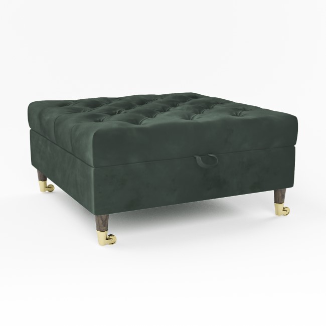 Large Green Velvet Buttoned Ottoman Storage Footstool - Payton