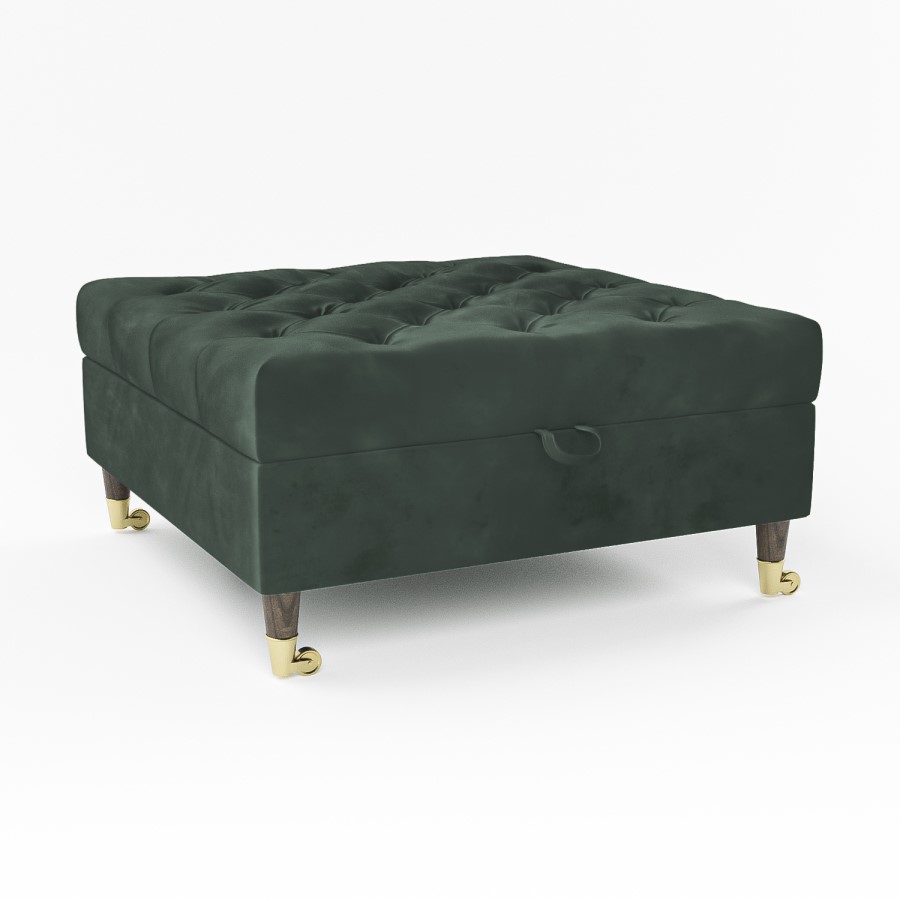 GRADE A2 - Large Green Velvet Buttoned Ottoman Storage Footstool - Payton