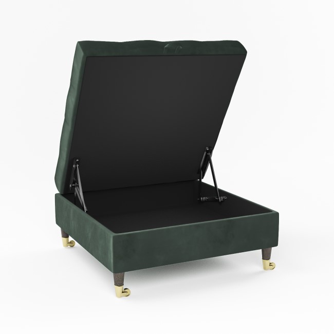 Large Green Velvet Buttoned Ottoman Storage Footstool - Payton