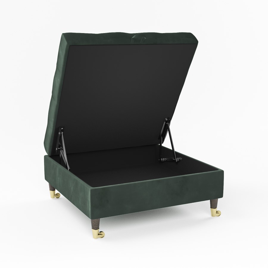 GRADE A2 - Large Green Velvet Buttoned Ottoman Storage Footstool - Payton