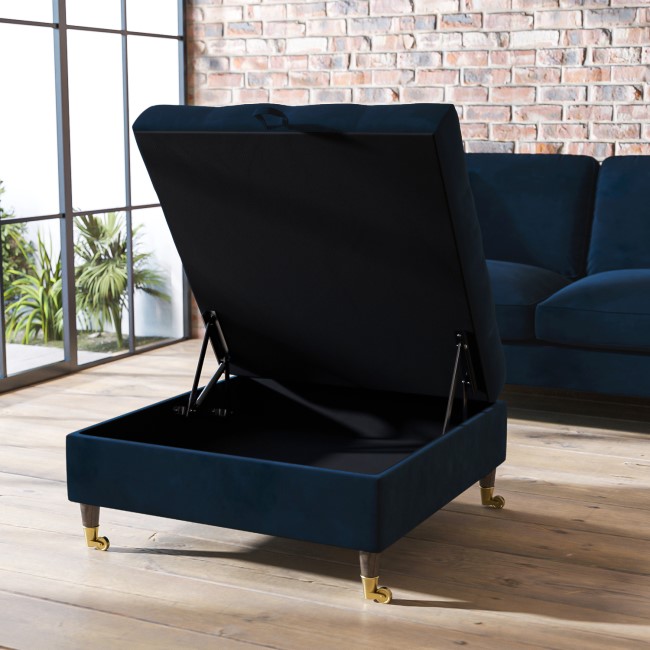 Large Navy Velvet Chesterfield Footstool with Storage - Payton