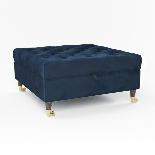 Large Navy Velvet Chesterfield Footstool with Storage - Payton