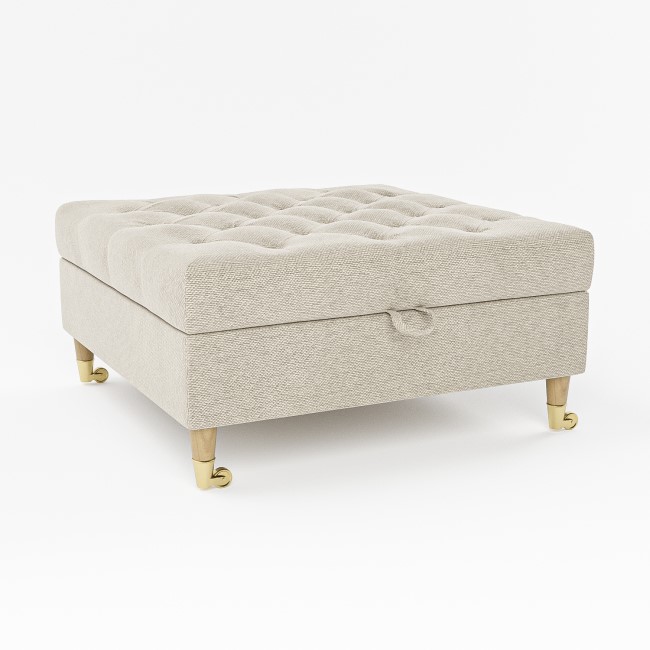 GRADE A1 - Beige Woven Buttoned Ottoman Storage Footstool - Payton