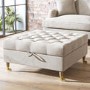 GRADE A1 - Beige Woven Buttoned Ottoman Storage Footstool - Payton