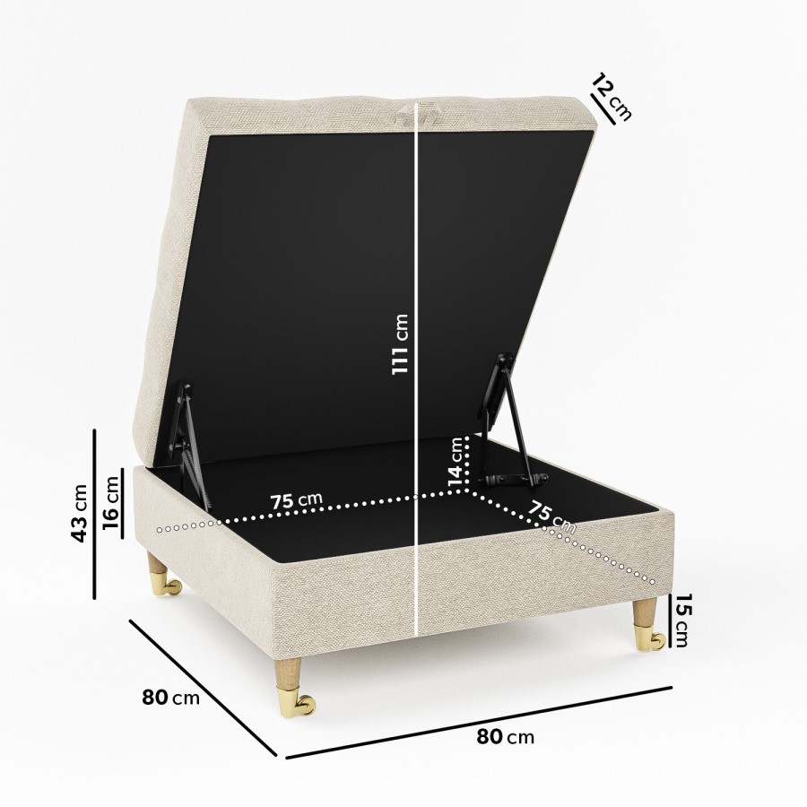 Large Beige Fabric Chesterfield Footstool with Storage - Payton
