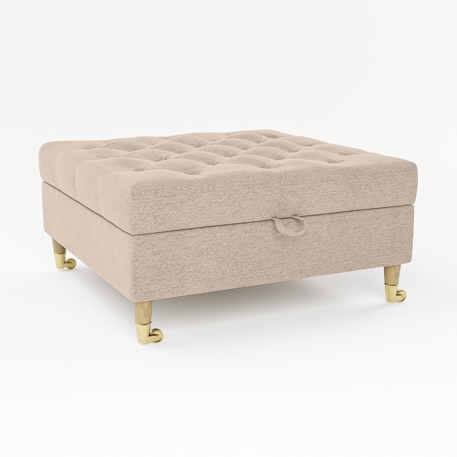 Large Beige Fabric Chesterfield Footstool with Storage - Payton