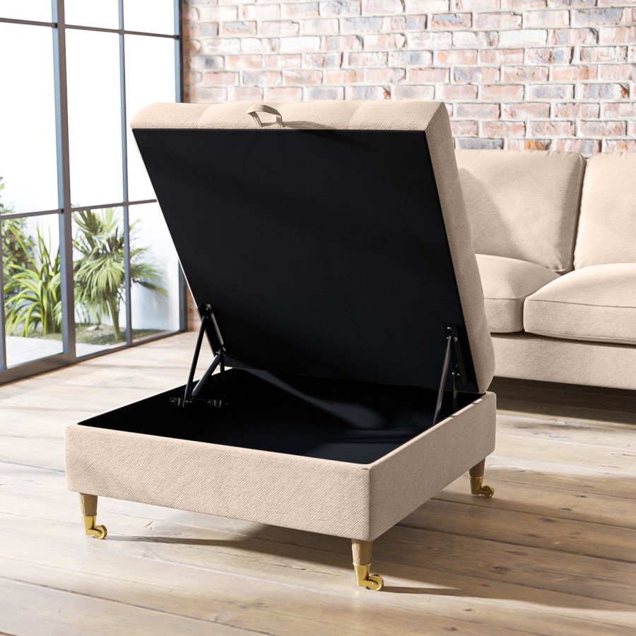 Large Beige Fabric Chesterfield Footstool with Storage - Payton