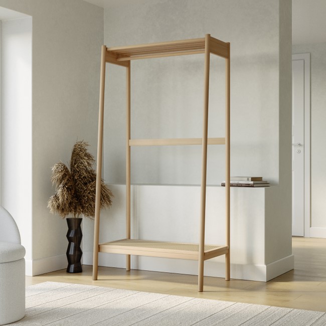 Wooden Open Wardrobe with Cane Shelf - Sophe