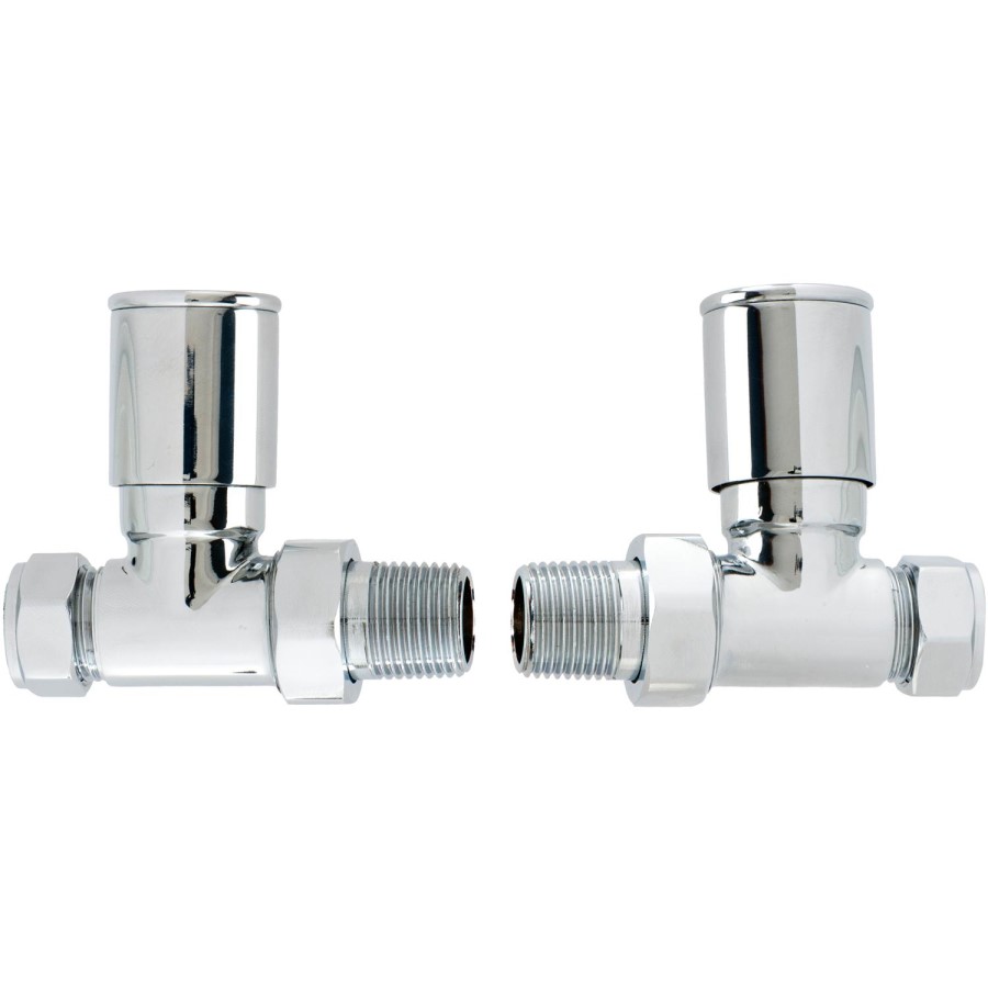 Pair of Straight Round Radiator Head Valves - Chrome- For Pipework Which Comes From The Floor