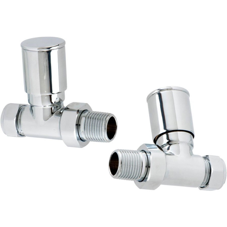Pair of Straight Round Radiator Head Valves - Chrome- For Pipework Which Comes From The Floor
