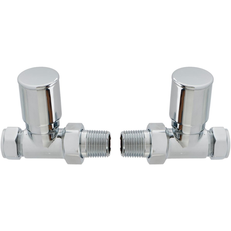 Pair of Straight Round Radiator Head Valves - Chrome- For Pipework Which Comes From The Floor