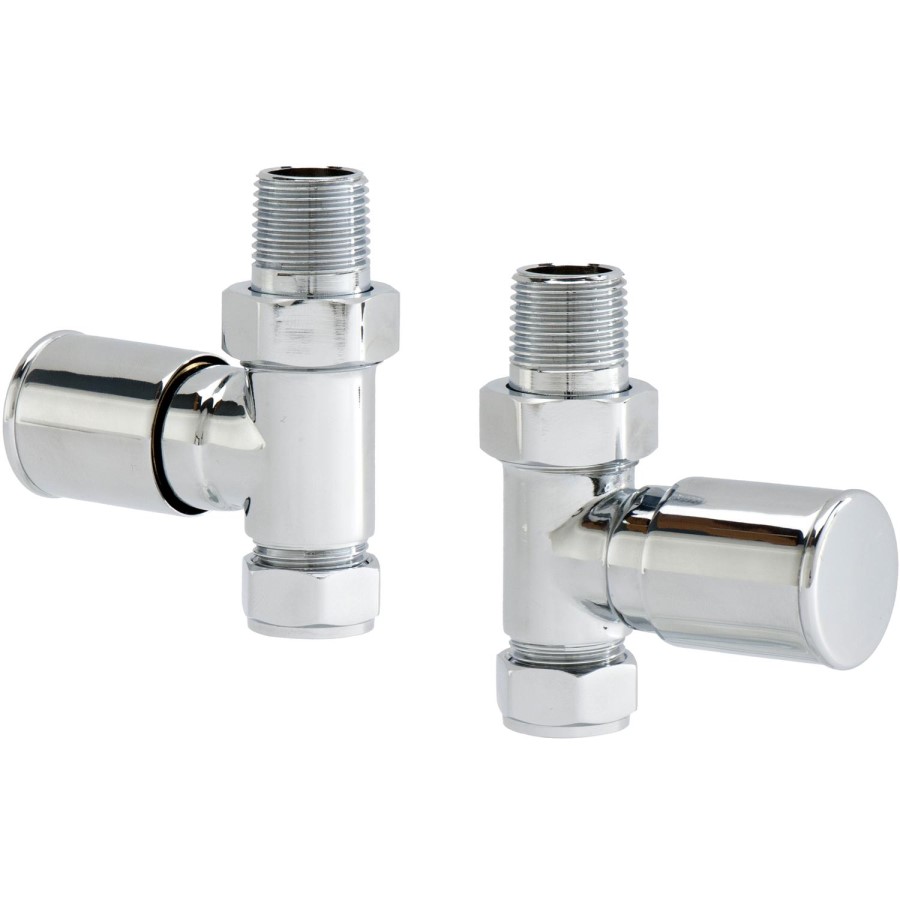Pair of Straight Round Radiator Head Valves - Chrome- For Pipework Which Comes From The Floor