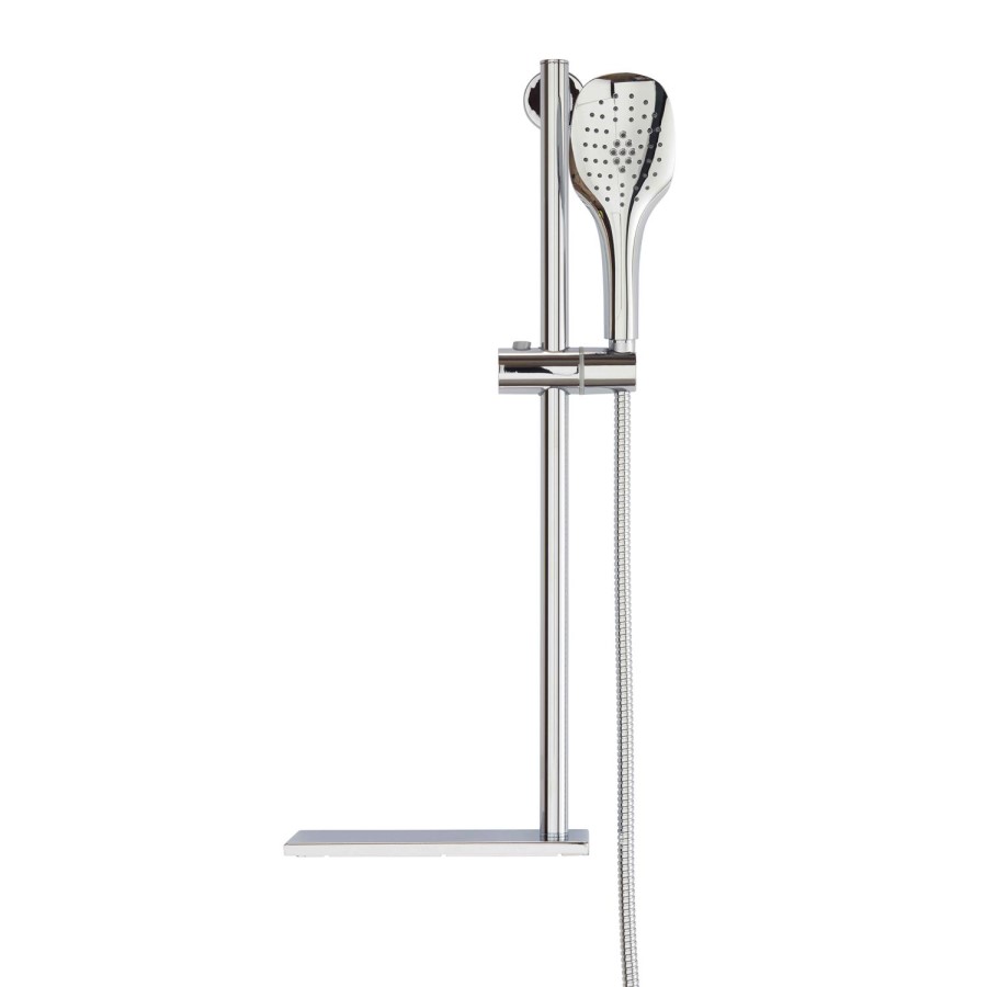 Chrome Round Style Shower Rail Kit with Shelf