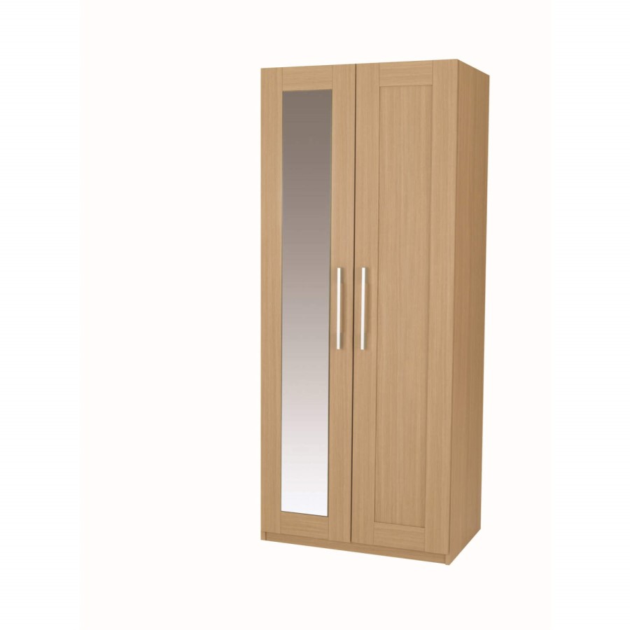 One Call Furniture Shaker Mirror Wardrobe in Veradi Oak
