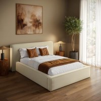 Cream Velvet Double Low-Profile Ottoman Bed with Tailored Seam Detailing - Sereno
