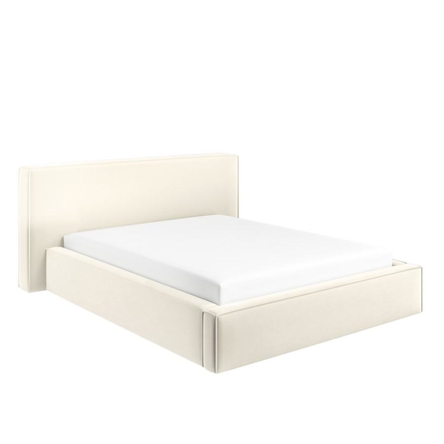 Cream Velvet Double Low-Profile Ottoman Bed with Tailored Seam Detailing - Sereno