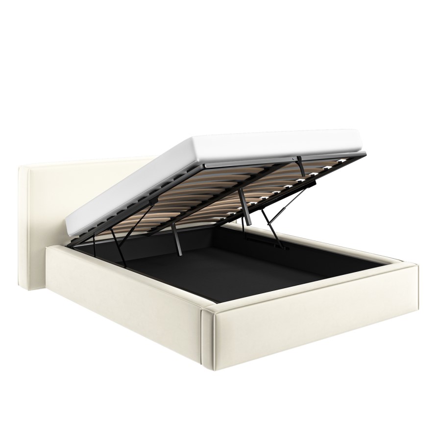 Cream Velvet Double Low-Profile Ottoman Bed with Tailored Seam Detailing - Sereno