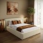 Cream Velvet King Size Low-Profile Ottoman Bed with Tailored Seam Detailing - Sereno