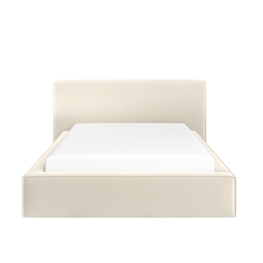 Cream Velvet King Size Low-Profile Ottoman Bed with Tailored Seam Detailing - Sereno