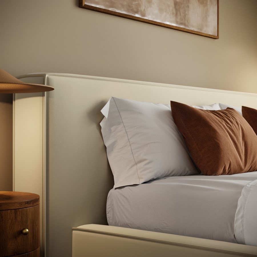 Cream Velvet Super King Low-Profile Ottoman Bed with Tailored Seam Detailing - Sereno