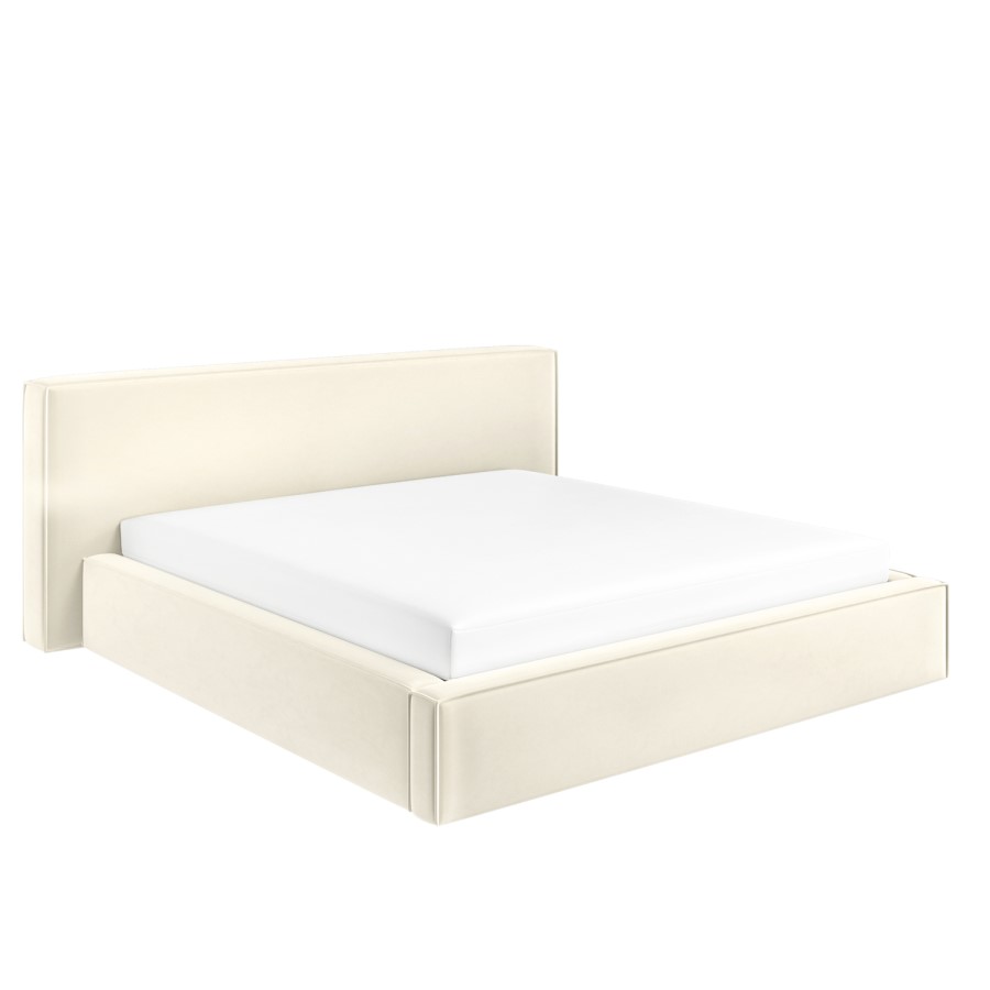 Cream Velvet Super King Low-Profile Ottoman Bed with Tailored Seam Detailing - Sereno