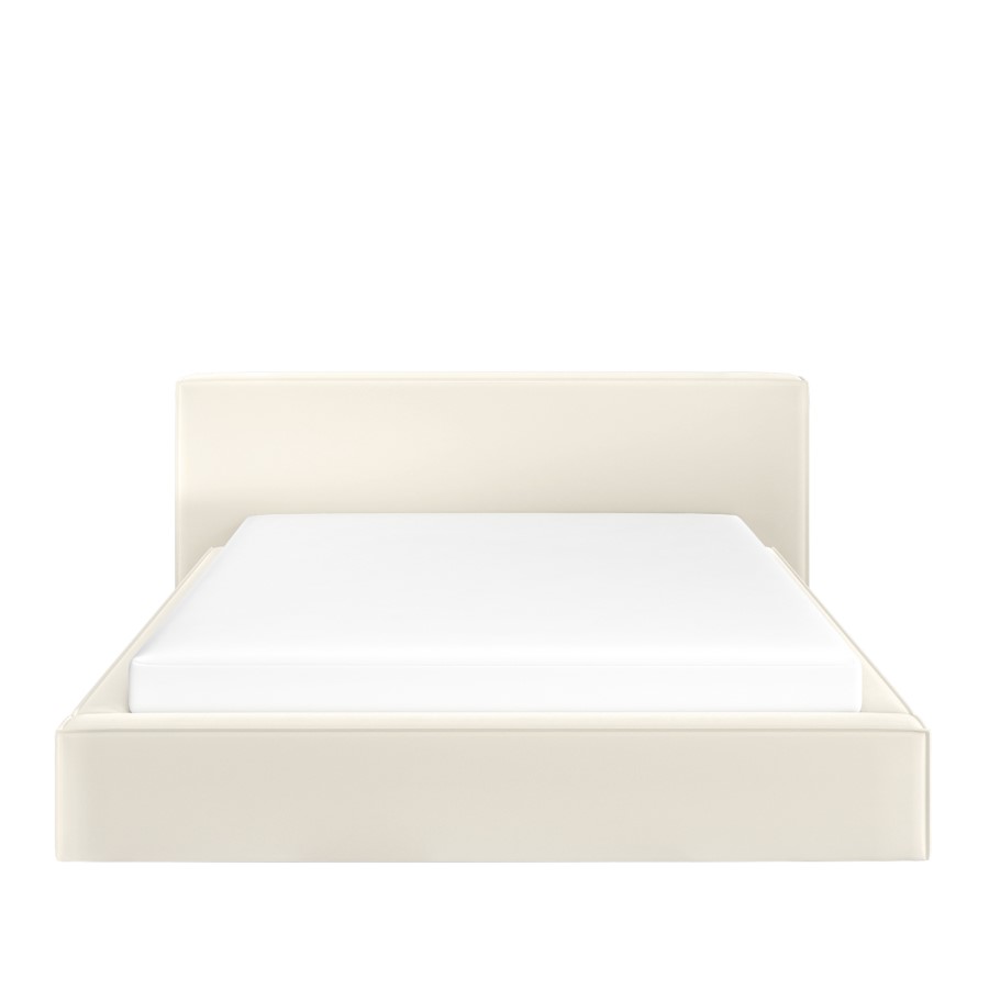Cream Velvet Super King Low-Profile Ottoman Bed with Tailored Seam Detailing - Sereno