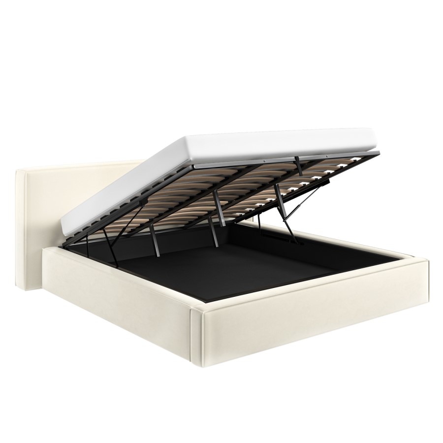 Cream Velvet Super King Low-Profile Ottoman Bed with Tailored Seam Detailing - Sereno