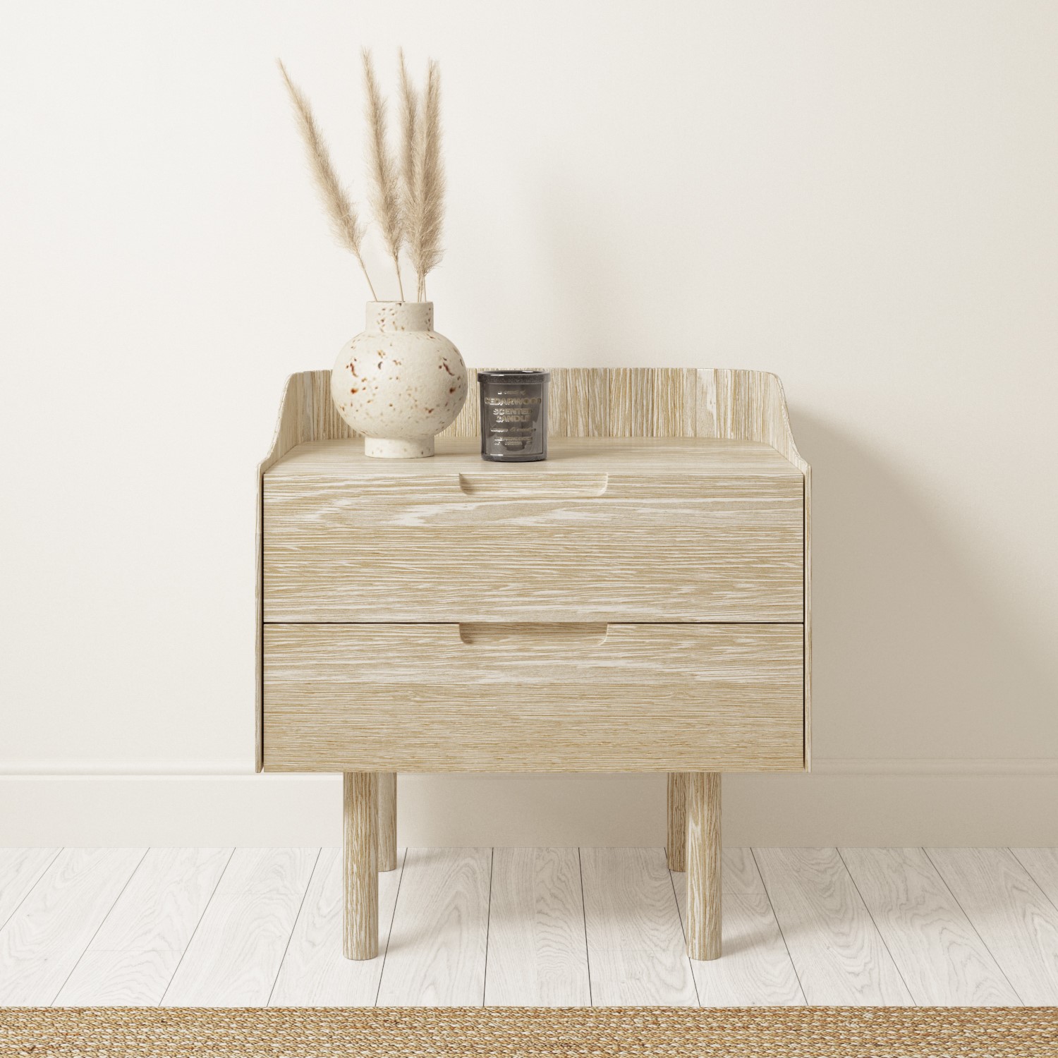 Photo of Light wood mid-century modern 2 drawer bedside table - saskia
