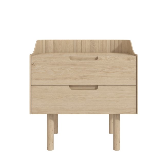 GRADE A1 - Mid-Century Modern Bedside Table with 2 Drawers in Light Wood - Saskia