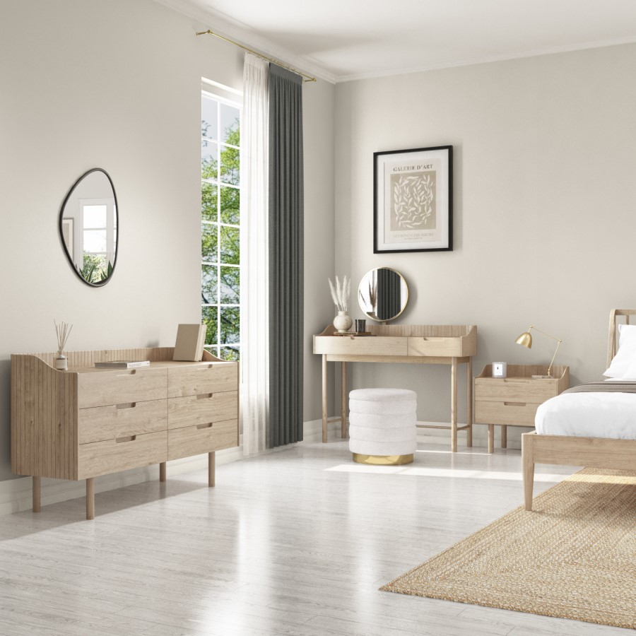 GRADE A1 - Mid-Century Modern Bedside Table with 2 Drawers in Light Wood - Saskia
