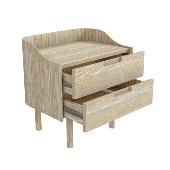 Light Wood Mid-Century Modern 2 Drawer Bedside Table - Saskia