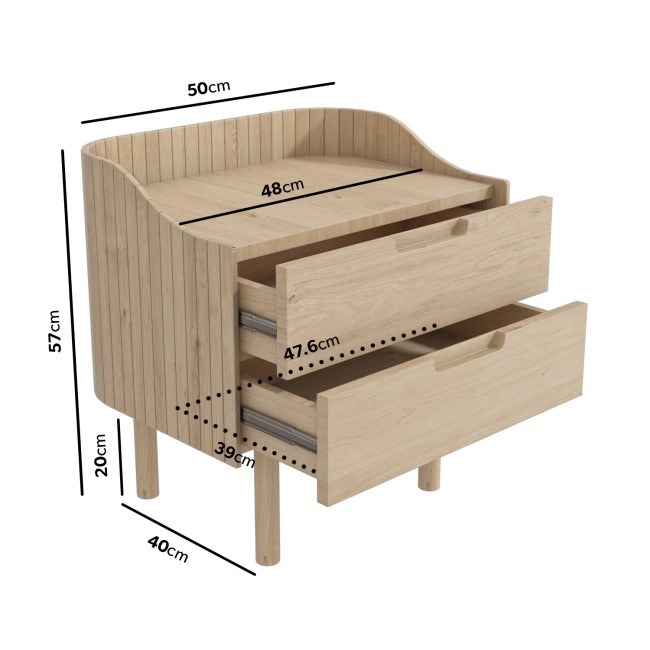 GRADE A1 - Mid-Century Modern Bedside Table with 2 Drawers in Light Wood - Saskia