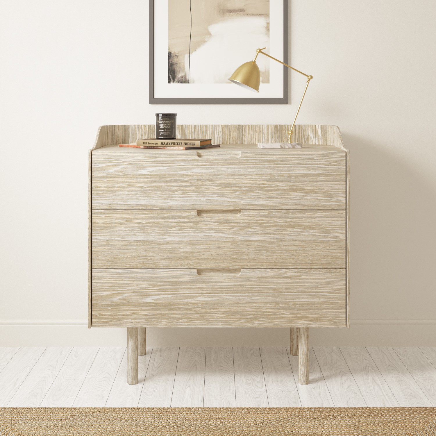 Photo of Light wood mid-century modern chest of 3 drawers - saskia