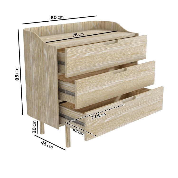 Light Wood Mid-Century Modern Chest of 3 Drawers - Saskia