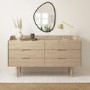 GRADE A2 - Mid-Century Modern Wide Chest of 6 Drawers with Legs in Light Wood - Saskia