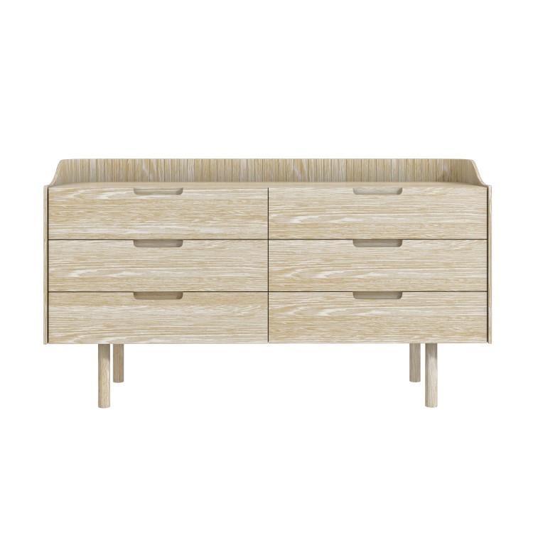 ONLY OPENED - Mid-Century Modern Wide Chest of 6 Drawers with Legs in Light Wood - Saskia