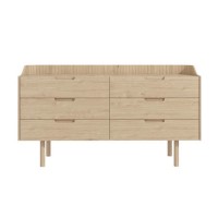 ALMOST PERFECT - Wide Light Wood Mid-Century Modern Chest of 6 Drawers - Saskia