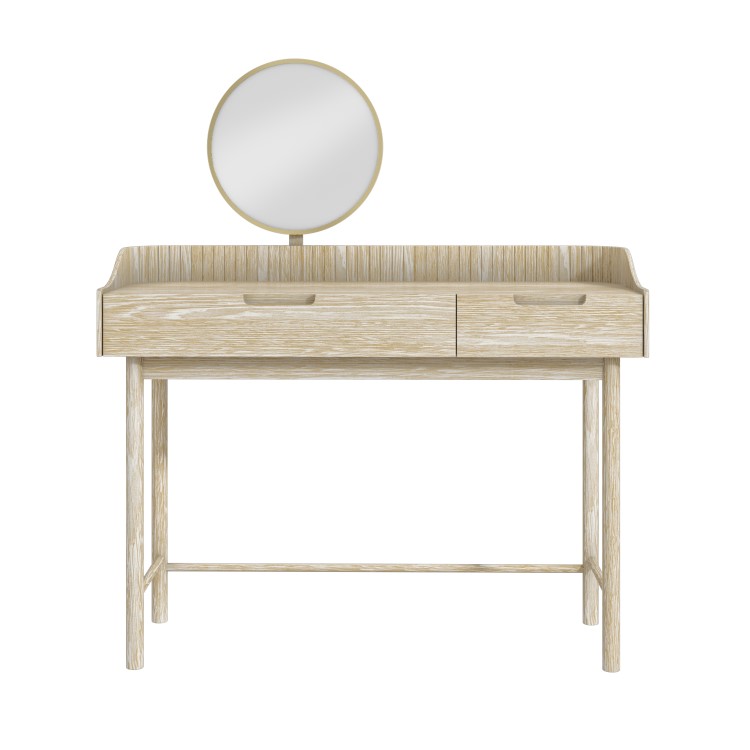 Light Wood Mid-Century Modern Dressing Table with Mirror and Drawers - Saskia