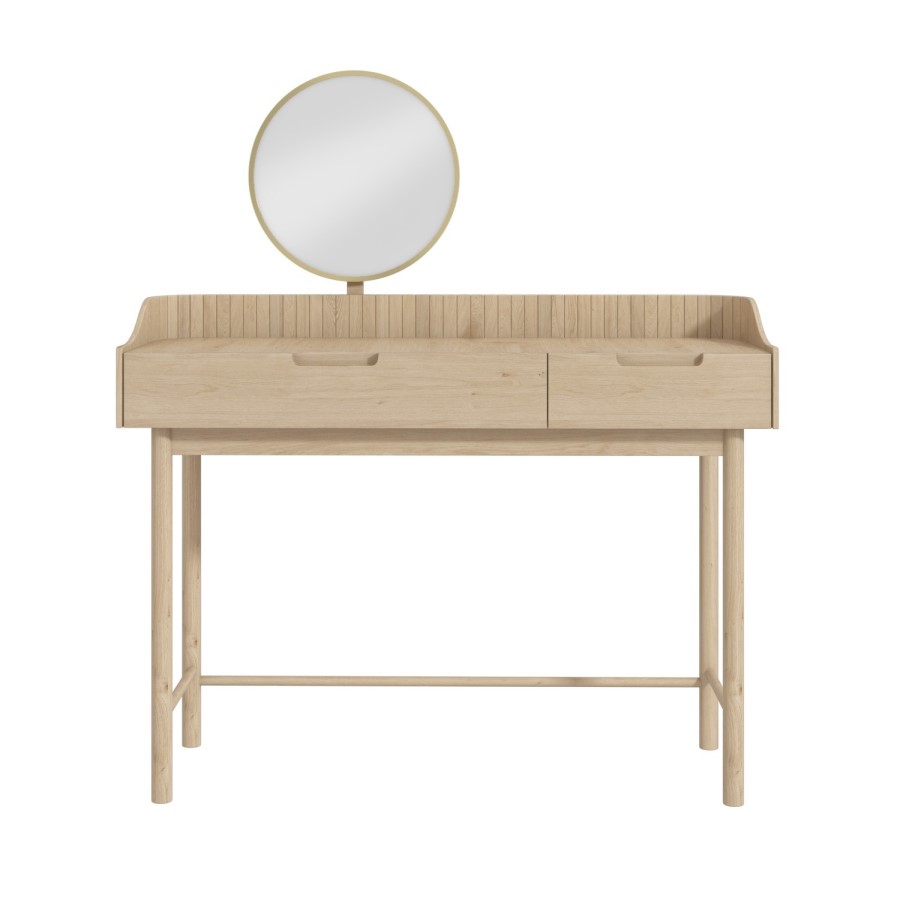 GRADE A2 - Light Wood Mid-Century Modern Dressing Table with Mirror and Drawers - Saskia